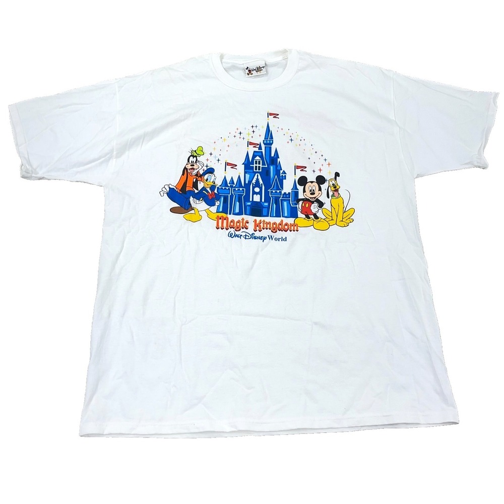 Vintage Disney Shirt Men Large White Magic Kingdom Castle 90s Y2K USA Mickey